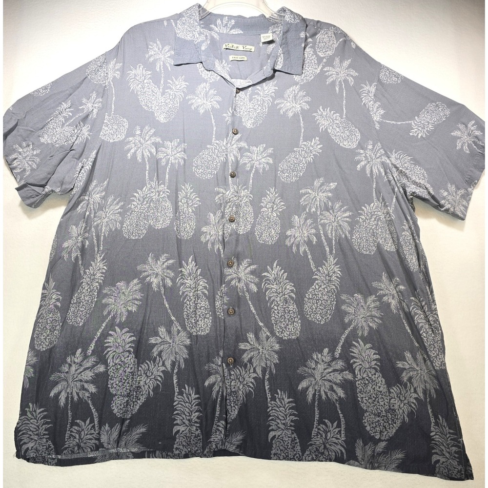 Batik Bay Mens 4XB Grey Ombre Pineapple Palm Tree Rayon Camp Shirt Tropical 4XL